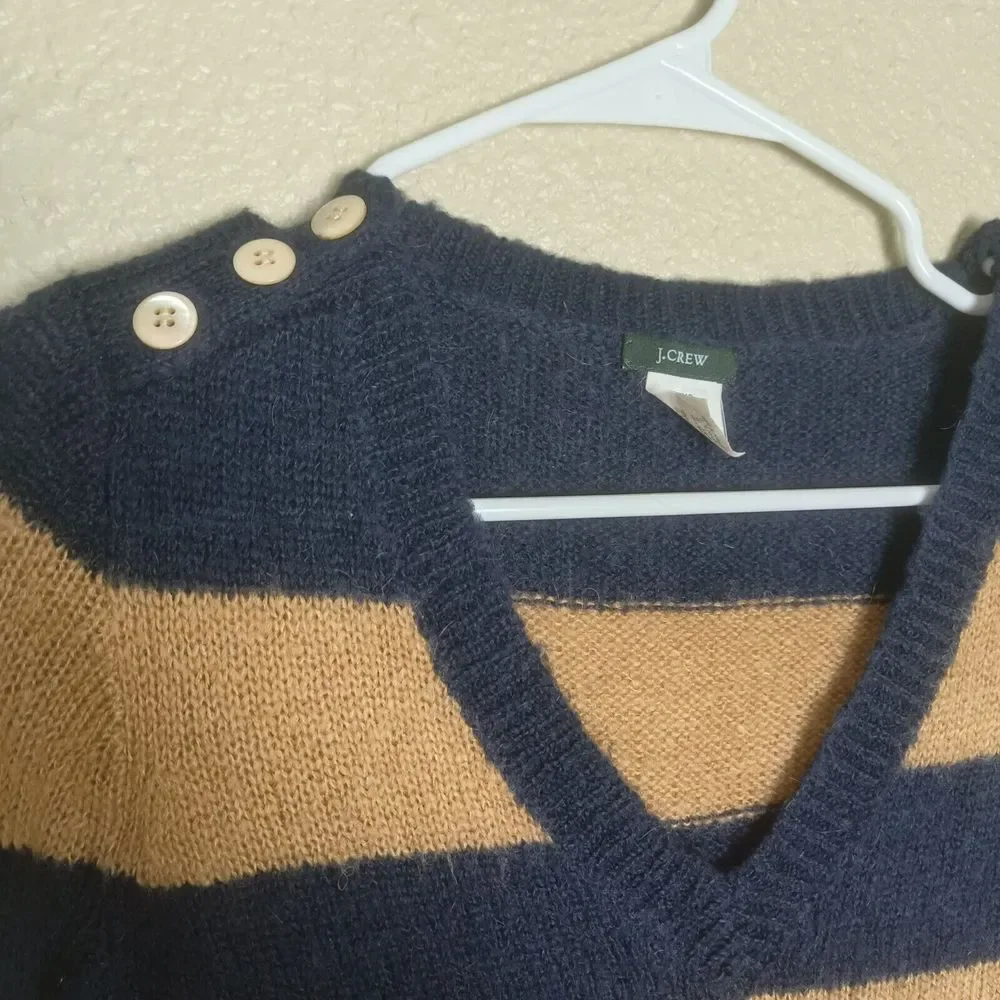 J Crew Size Large V Neck‎ Navy Blue Women's Merino Wool Sweater Long Sleeve